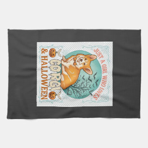 Linge De Cuisine Fille qui aime les citrouilles d'Halloween Corgi C