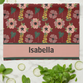 Linge De Cuisine Fille rose Fleurs blanches Nom du Motif botanique (Plié)