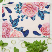 Linge De Cuisine Fille Rose Marine Bleu Pays Fleurs Peintes (Plié)