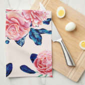 Linge De Cuisine Fille Rose Marine Bleu Pays Fleurs Peintes (Quart Plié)