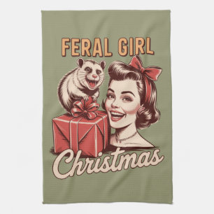 Linge De Cuisine Fille Sauvage Noël Opossum Xmas Rétro Déchets