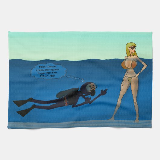 LINGE DE CUISINE FILLE SOUS-MARINE DRÔLE DE PLONGEUR AUTONOME, (Horizontal)