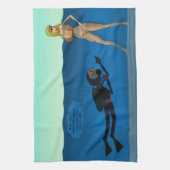 LINGE DE CUISINE FILLE SOUS-MARINE DRÔLE DE PLONGEUR AUTONOME, (Vertical)