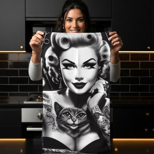 Linge De Cuisine Fille tatouée alternative école vintage