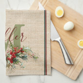 Linge De Cuisine Fils de lin Holly et Berries personnalisés (Quart Plié)