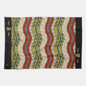 Linge De Cuisine Fils et vagues en rouge, vert + crème (Monogramme) (Horizontal)