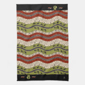 Linge De Cuisine Fils et vagues en rouge, vert + crème (Monogramme) (Vertical)