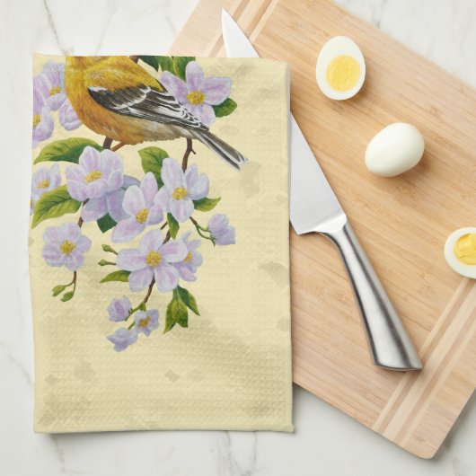 Linge De Cuisine Finition or et fleurs d'Apple Jaune (Quart Plié)