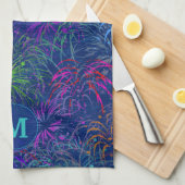 Linge De Cuisine Fireworks 4 juillet Motif d'été | Monogramme (Quart Plié)