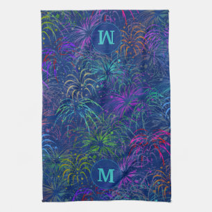 Linge De Cuisine Fireworks 4 juillet Motif d'été Monogrammes