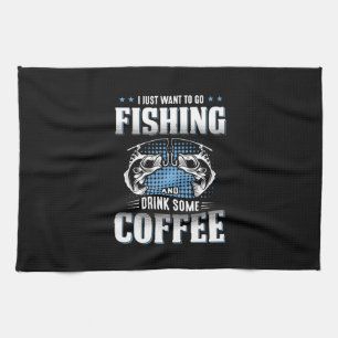 Linge De Cuisine Fisher Va Pêcher Et Boire Du Café