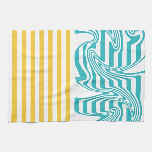 Linge De Cuisine Fissures et torsades en Turquoise et Jaune (Horizontal)