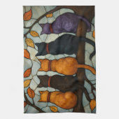 Linge De Cuisine Five Cats on a Tree Branch Stained Glass Style (Vertical)