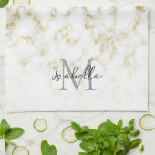 Linge De Cuisine Flacon brillant en marbre noir et blanc Monogramme (Plié)