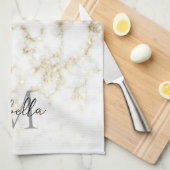 Linge De Cuisine Flacon brillant en marbre noir et blanc Monogramme (Quart Plié)