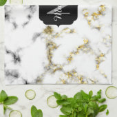 Linge De Cuisine Flacon brillant en marbre noir et blanc Monogramme (Plié)