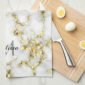 Linge De Cuisine Flacon brillant en marbre noir et blanc Monogramme (Quart Plié)