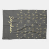 Linge De Cuisine Flacons de neige dorés sur gris (Horizontal)