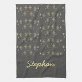 Linge De Cuisine Flacons de neige dorés sur gris (Vertical)