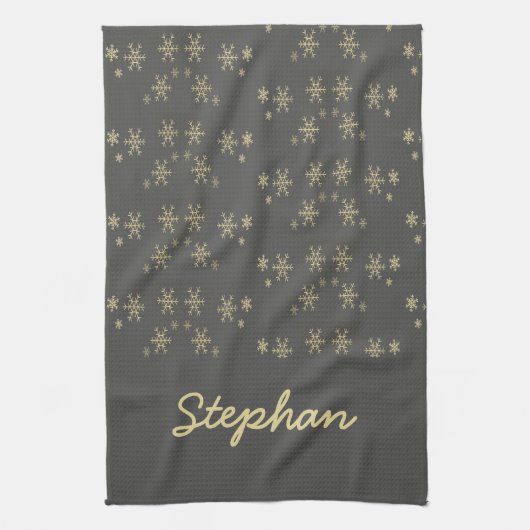 Linge De Cuisine Flacons de neige dorés sur gris (Vertical)