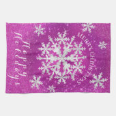 Linge De Cuisine Flacons de neige Magenta Blanc (Horizontal)