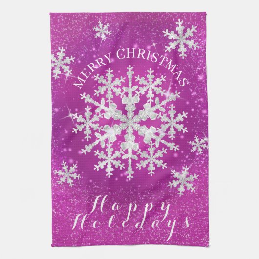 Linge De Cuisine Flacons de neige Magenta Blanc (Vertical)