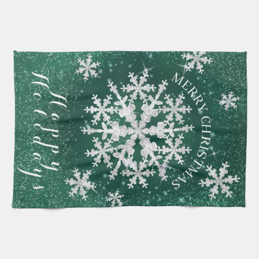 Linge De Cuisine Flacons de neige Vert Blanc (Horizontal)