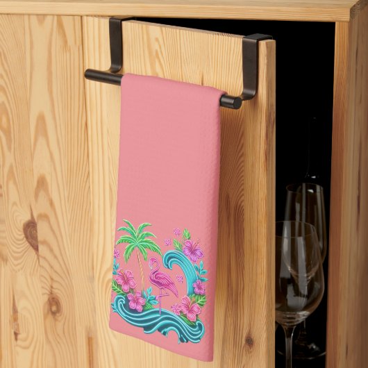 Linge De Cuisine Flamant rose de néon tropical (Pliage en tiers)