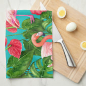 Linge De Cuisine Flamant rose et aquarelle du jardin tropical (Quart Plié)
