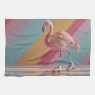 Linge De Cuisine Flamant rose fantaisiste sur des patins à roulette