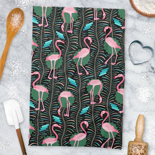 Linge De Cuisine Flamant rose Oiseaux 20s Déco Ferns Motif Black Gr