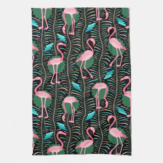Linge De Cuisine Flamant rose Oiseaux 20s Déco Ferns Motif Black Gr (Vertical)