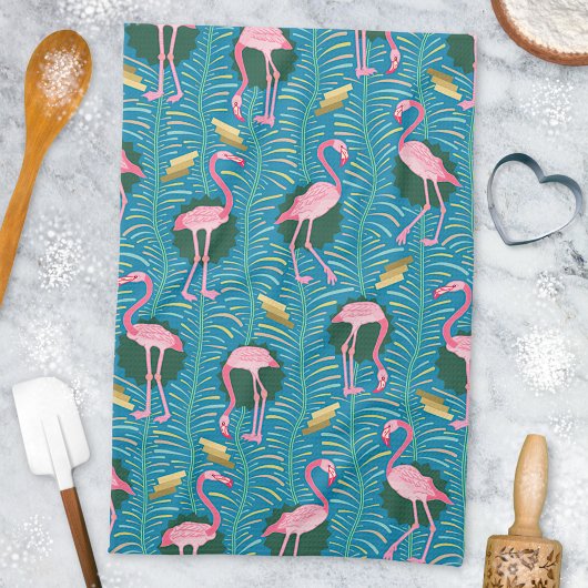 Linge De Cuisine Flamant rose Oiseaux 20s Déco Ferns Motif Blue Gol