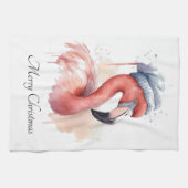 Linge De Cuisine Flamant rose père Noël Snowbird, personnalisé (Horizontal)