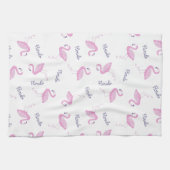 Linge De Cuisine Flamant rose Rose Avec Floride Violette (Horizontal)