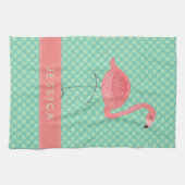 Linge De Cuisine Flamant rose Rose Avec Polkadot Vert Menthe (Horizontal)