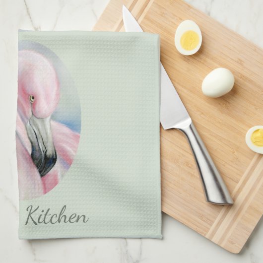 Linge De Cuisine Flamant rose rose Pastel Art Nom personnalisé (Quart Plié)