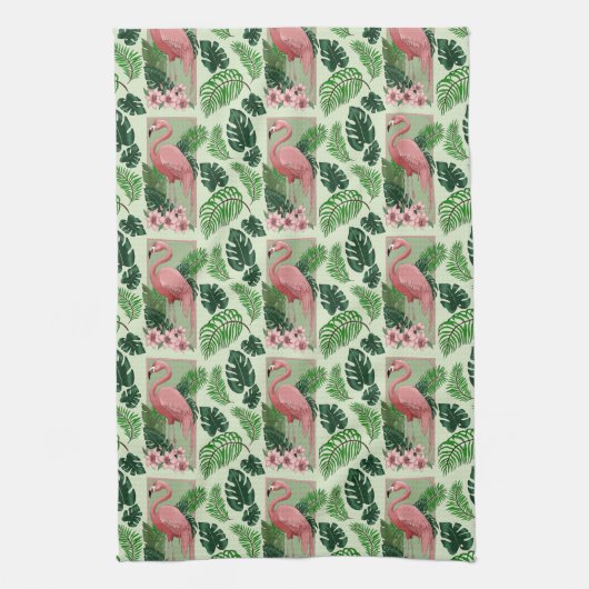 Linge De Cuisine Flamant rose rose Vert Feuilles Lily (Vertical)