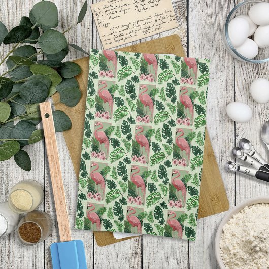 Linge De Cuisine Flamant rose rose Vert Feuilles Lily