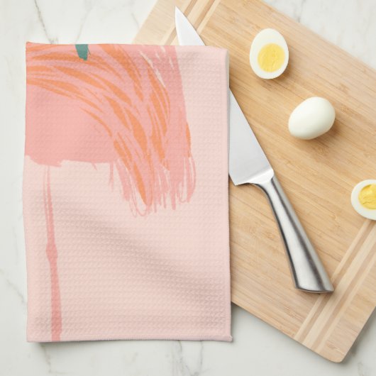 Linge De Cuisine Flamant rose tropical avec main Plante pointillée (Quart Plié)