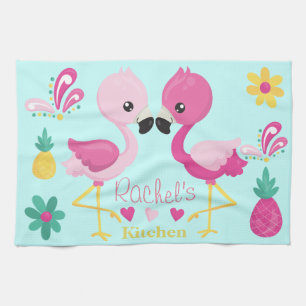 Linge De Cuisine Flamant rose Tropical bleu et rose