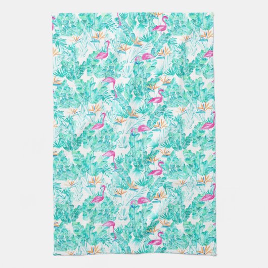 Linge De Cuisine Flamant rose tropical Palm Leaf Bird of Paradise T (Vertical)