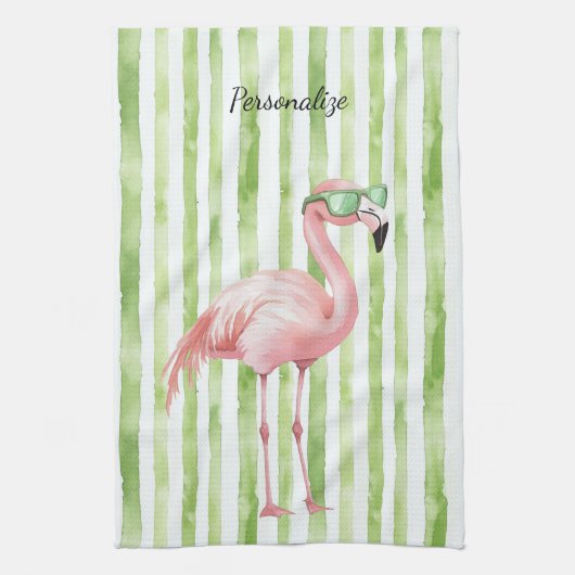 Linge De Cuisine Flamant Rose Vert  (Vertical)