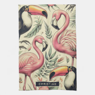 Linge De Cuisine Flamant rose vintage et Toucan sans couture