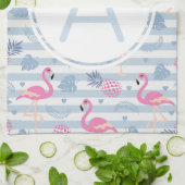 Linge De Cuisine Flamant rose Whimsical et ananas Motif Monogramme (Plié)