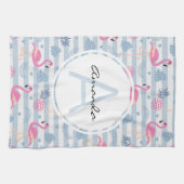 Linge De Cuisine Flamant rose Whimsical et ananas Motif Monogramme (Horizontal)