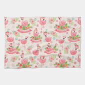 Linge De Cuisine Flamants mignons et fleurs tropicales (Horizontal)