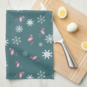 Linge De Cuisine Flamants roses d'hiver du Père Noël & Flocs de nei