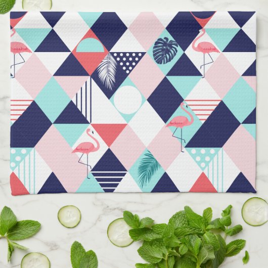 Linge De Cuisine Flamants roses géométriques (Plié)