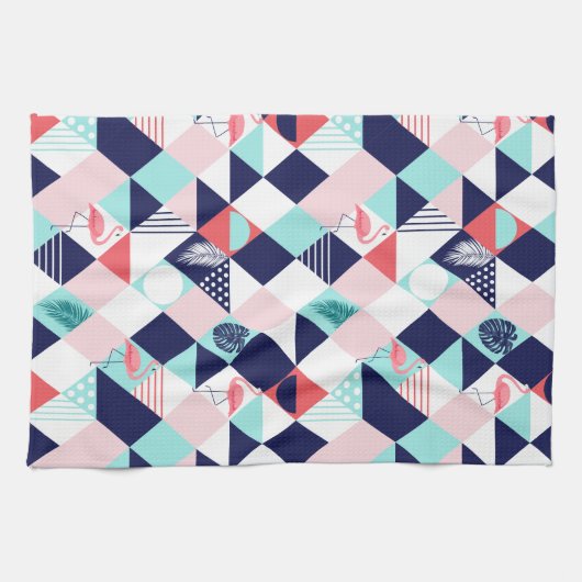 Linge De Cuisine Flamants roses géométriques (Horizontal)